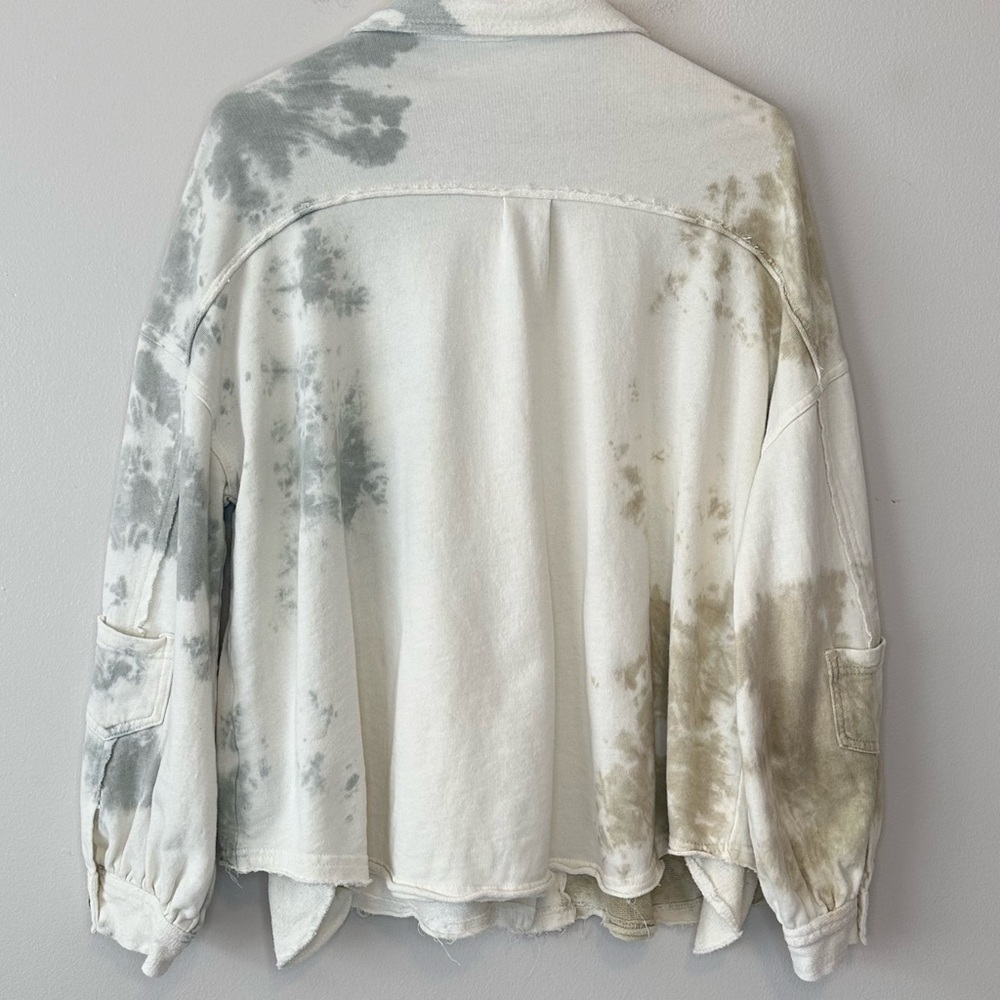POL Cotton Tie-Dye Shacket Jacket Balloon Sleeves Button Front Pockets Large - Picture 9 of 15